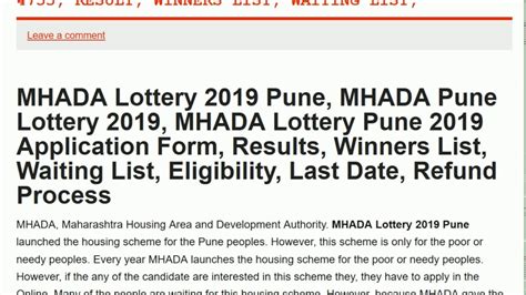 mhada pune lottery 2019|MHADA Lottery 2019 Results Declared For Pune Board, Check List of.